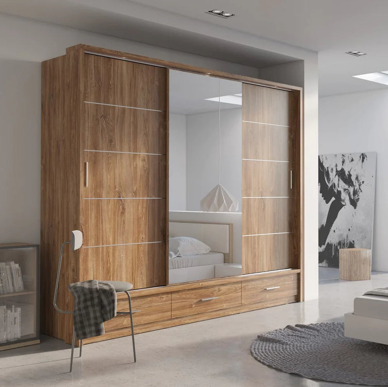Zinsom High Gloss Modern Sliding 3 Door Wardrobe with 3 Drawers in 3 Colours