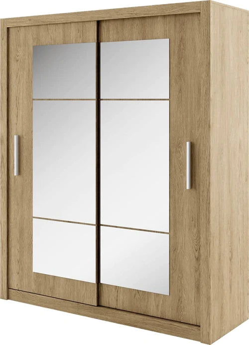 Ientico Polished Mirror Sliding Door Wardrobe For Bedroom Storage 180cm