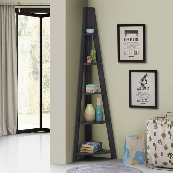 Zinsom 5 Tier Corner Ladder Bookcase Shelf Black