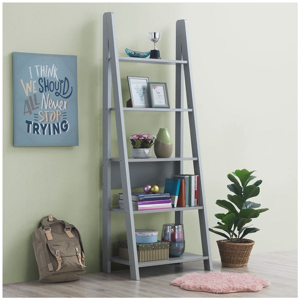 Zinsom Contemporary Design Ladder Bookcase 5 Tier Grey