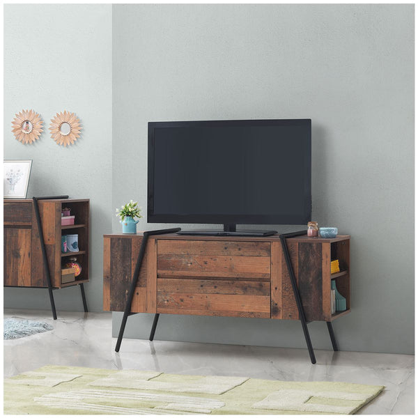 Zinsom Rustic Design TV Cabinet Stand with 2 Drawers & 4 Open Shelfs.
