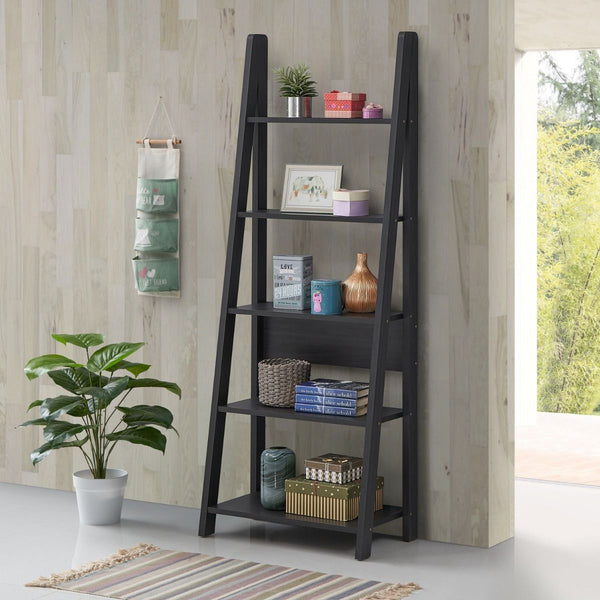 Zinsom Contemporary Design Ladder Bookcase 5 Tier Black