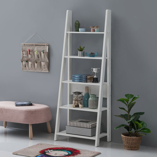 Zinsom Contemporary Design Ladder Bookcase 5 Tier White