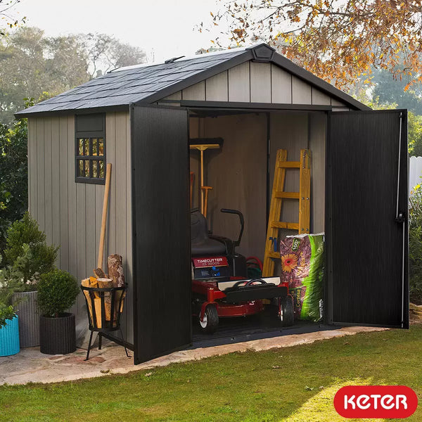 Keter Oakland Shed 7ft 6" x 9ft 4" (2.3 x 2.9m) Outdoor Garden Storage Shed House for Bikes, Mowers & Tools