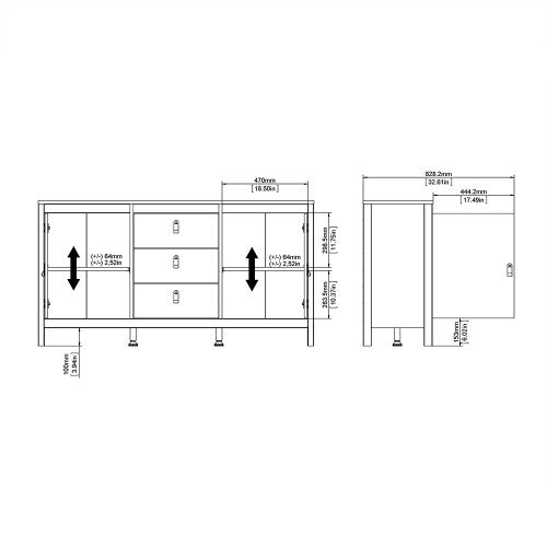 Luscanny Magrezzi LivingRoom Sideboard 3 drawers & 2 Doors in Black