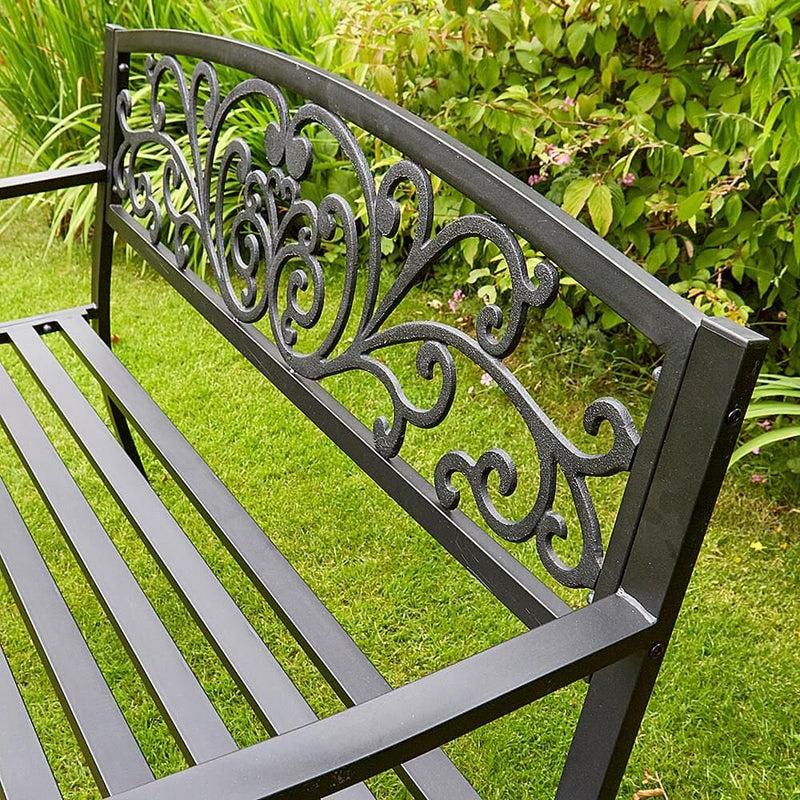 2 Seater Metal Garden Bench Loveseat Outdoor Park Porch