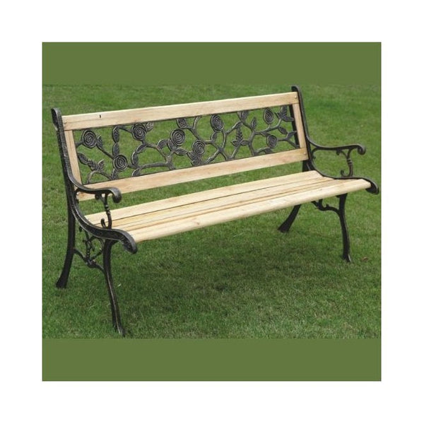 3 Seater Garden Bench Rose Design Style Outdoor Wooden Cast Iron Legs New