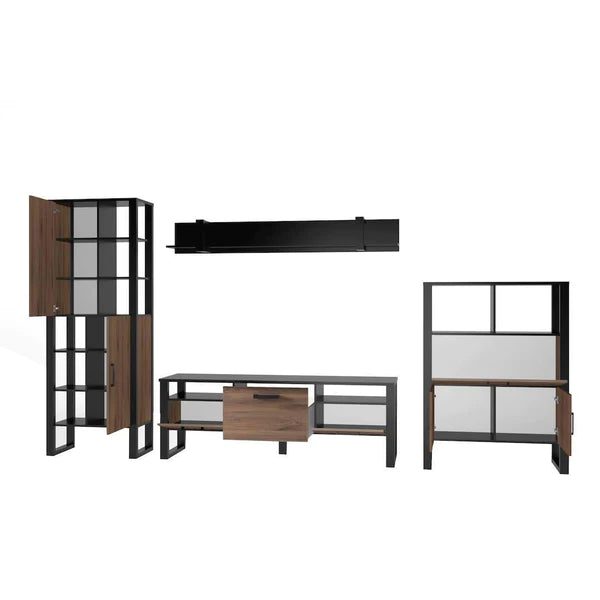 Luscanny Large Modern Continental Entertainment Living Room Set Furniture with 6 Cabinets