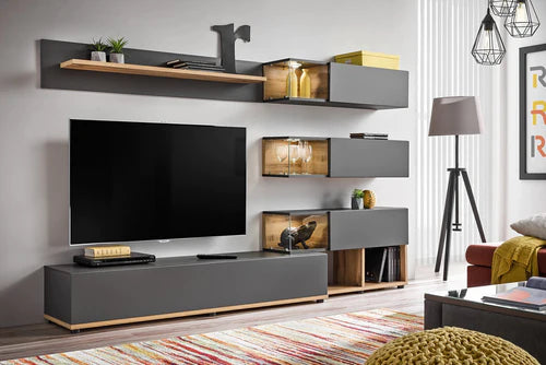 Luzcanny Chic Entertainment Center with Glossy Finish and Plentiful Storage Options