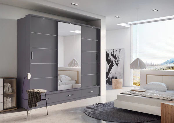 Luscanny High Gloss Modern Sliding 3 Door Wardrobe with 3 Drawers in 3 Colours