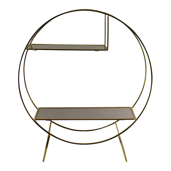 Round Gold Metal Freestanding Shelving Unit With Mirrored Shelves