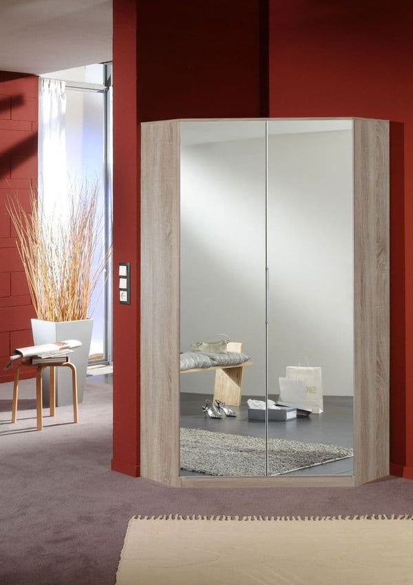 Vazztora Large Mirrored Door & Oak Corner Wardrobe with Shelves cabinet