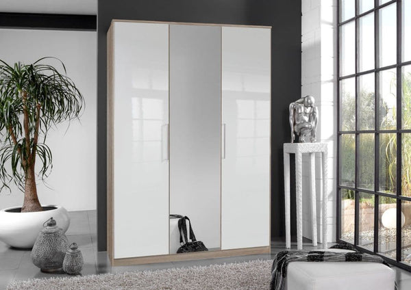 Lizrv High Gloss 3 Door & Mirror Oak Effect Wardrope Shelves Cabinet