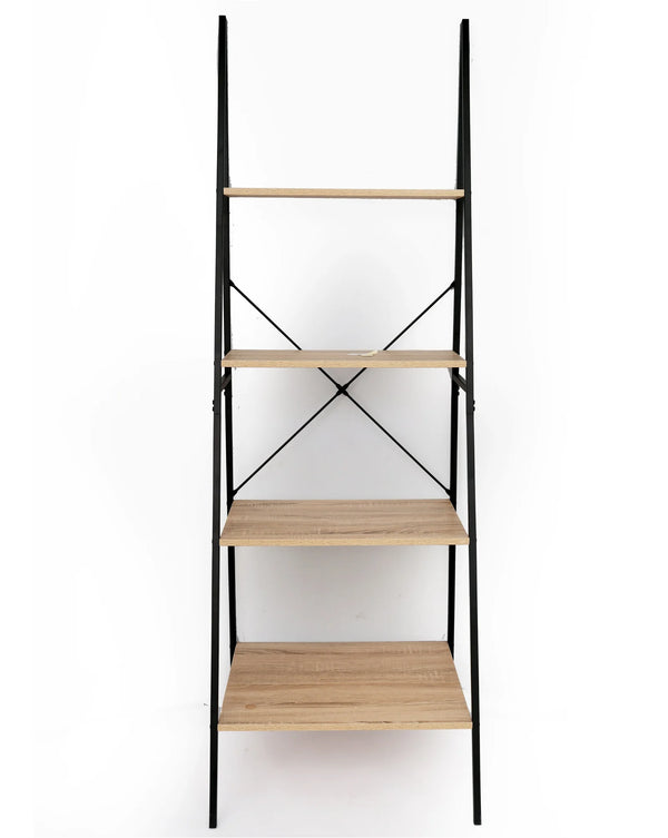 4 Tier Tall Ladder Bookcase Shelf Unit Black Metal Frame Bookcase Shelving Industrial