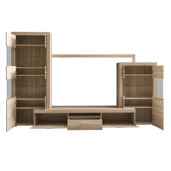 Luscanny Large Oak Wooden Polished TV Entertainment unit Living Room Set