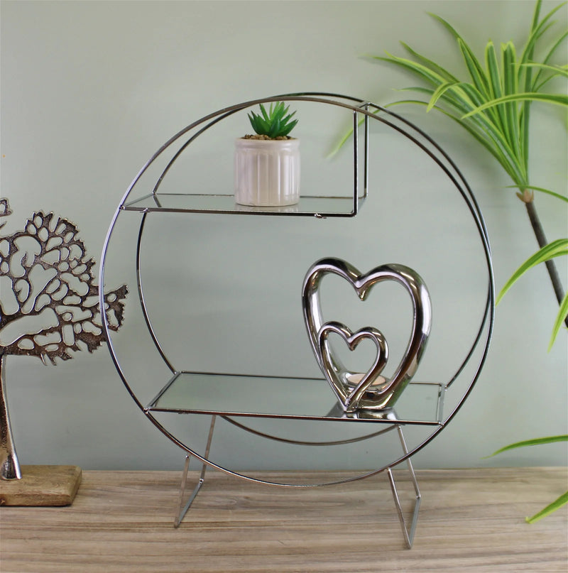 Silver Metal  Shelving Unit With Mirrored Shelves