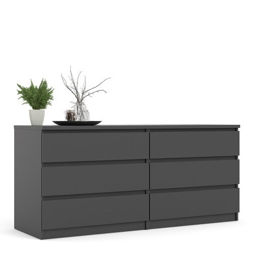 Luscanny Wide Chest of 6 Drawers High Gloss Storage Cabinet Sideboard Matt Black