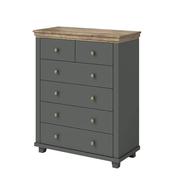Luscanny Chest of 6 Grey Smooth Wooden Drawer