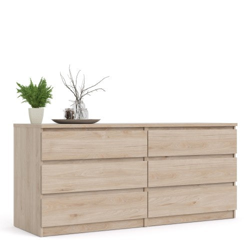 Luscanny Wide Chest of 6 Drawers High Gloss Storage Cabinet Sideboard Jackson Hickory Oak