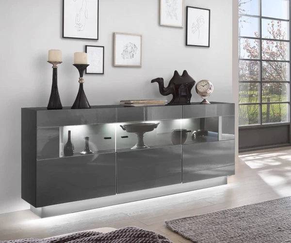 Luscanny Marvozzi High Gloss Display Cabinet Sideboard in Graphite Grey