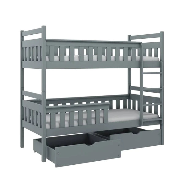 Luscanny Tizerine Double Wooden Bunk bed with Barriers and Storage Drawers with mattress