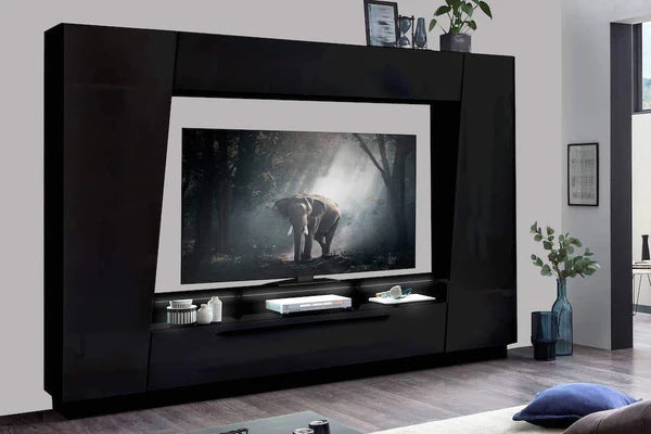 Luscanny Velinz XL Matt Black High Gloss Entertainment Unit TV Stand & Storage Shelf 275cm