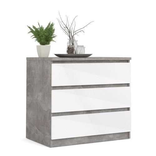 Luscanny 3 Drawers Bedside Cabinet Nightstand Table in Concrete High Gloss Storage Chest