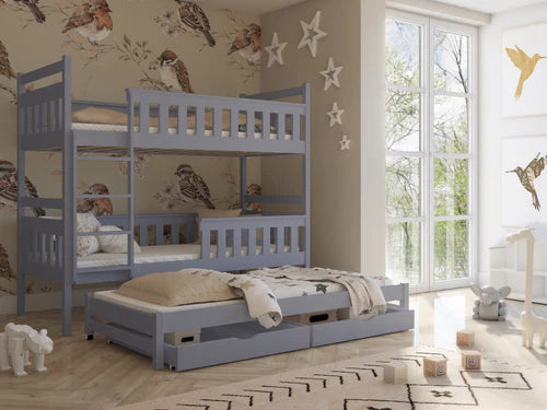 Lavezzy Solid Wood Bunk Bed with Roll-Out Trundle and Ample Storage Space