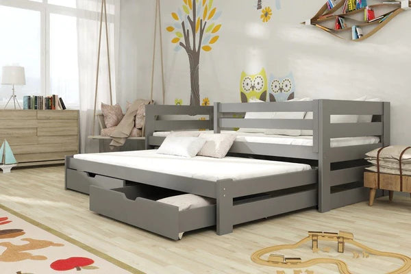 Luscanny Kurbriz Large Sliding Wooden double bed With Storage Drawers in 4 Colours in Mattress