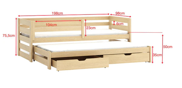Luscanny Kurbriz Large Sliding Wooden double bed With Storage Drawers in 4 Colours in Mattress
