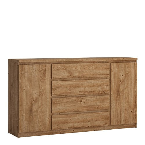 Fribo 2 door 4 drawer wide sideboard in White Living Room Cupboard Storage Unit in Oak