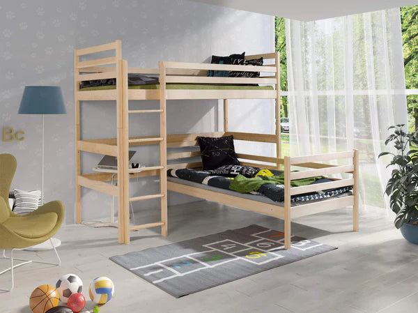 Luscanny Large Pine Wooden Double Loft Bed With Ladder with mattress