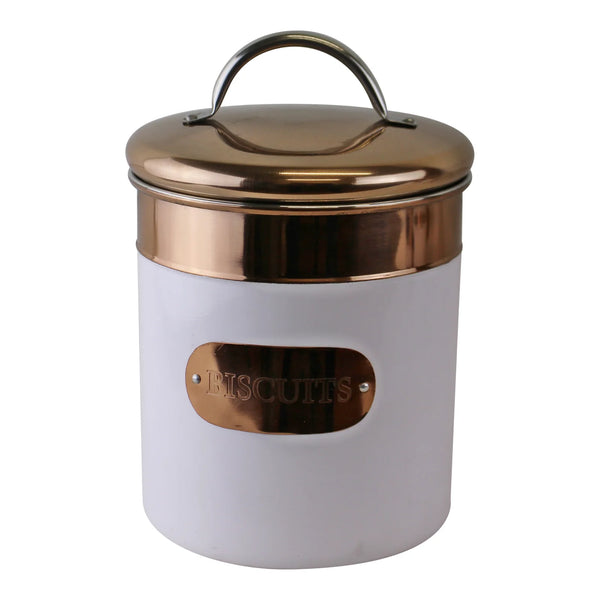 Large Copper And White Metal Airtight Biscuit Cookie Storage Tin Box Canister