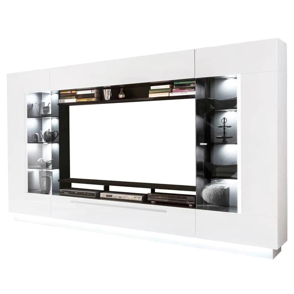 Luscanny Vezzei Large High Gloss TV Entertainment Unit Living Room Set Stand With Display Cabinets & LED Lights