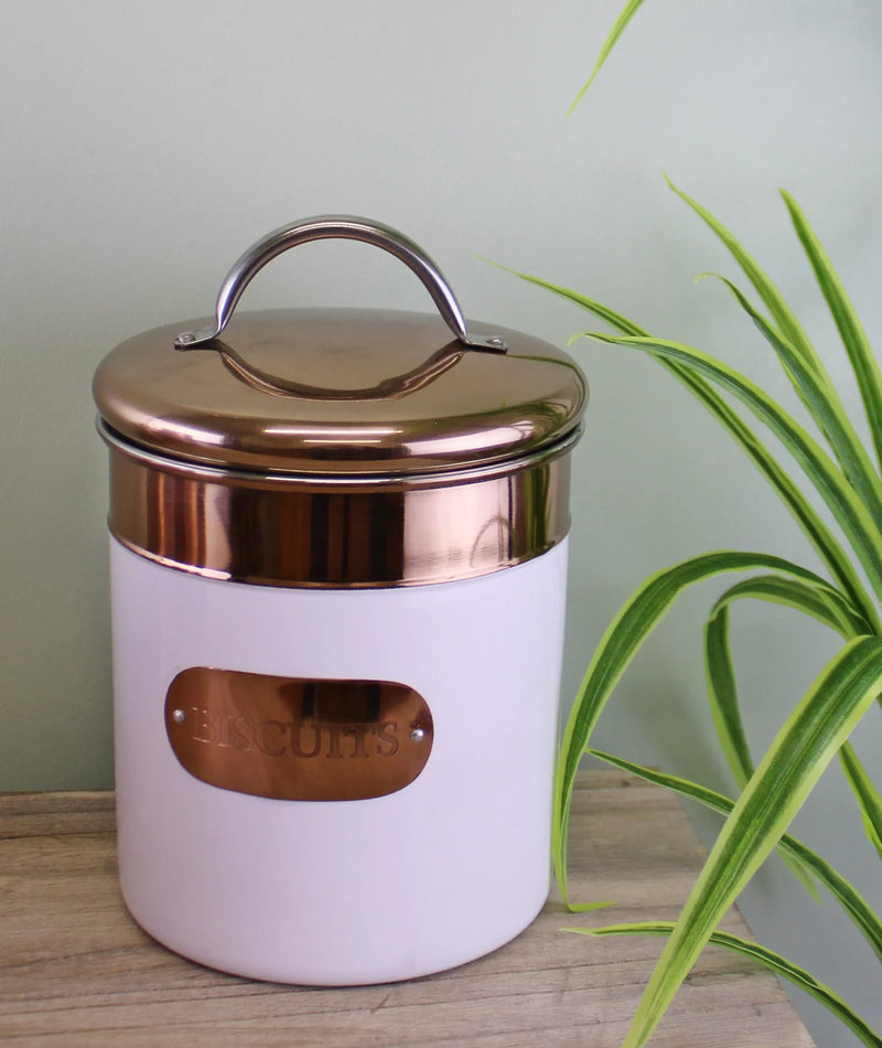 Large Copper And White Metal Airtight Biscuit Cookie Storage Tin Box Canister