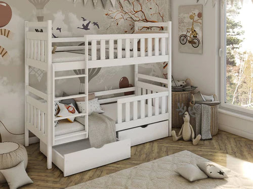 Levvrazae Wooden Bunk Bed with Trundle Storage and Fence for Kids Bedroom