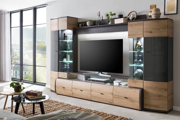 Luscanny Flezivine Polished Solid Wooden Oak Entertainment TV Display Unit 300cm