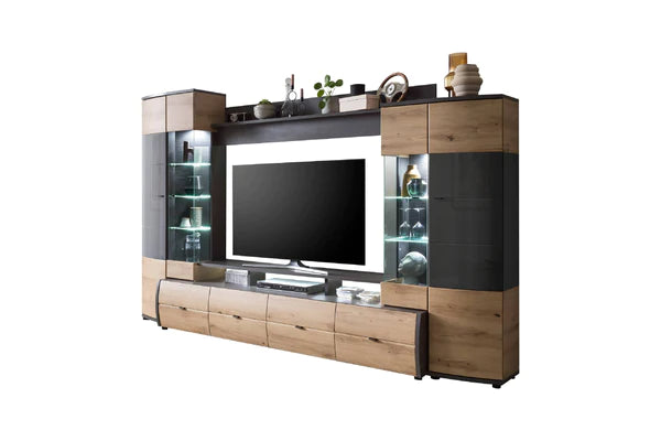 Luscanny Flezivine Polished Solid Wooden Oak Entertainment TV Display Unit 300cm
