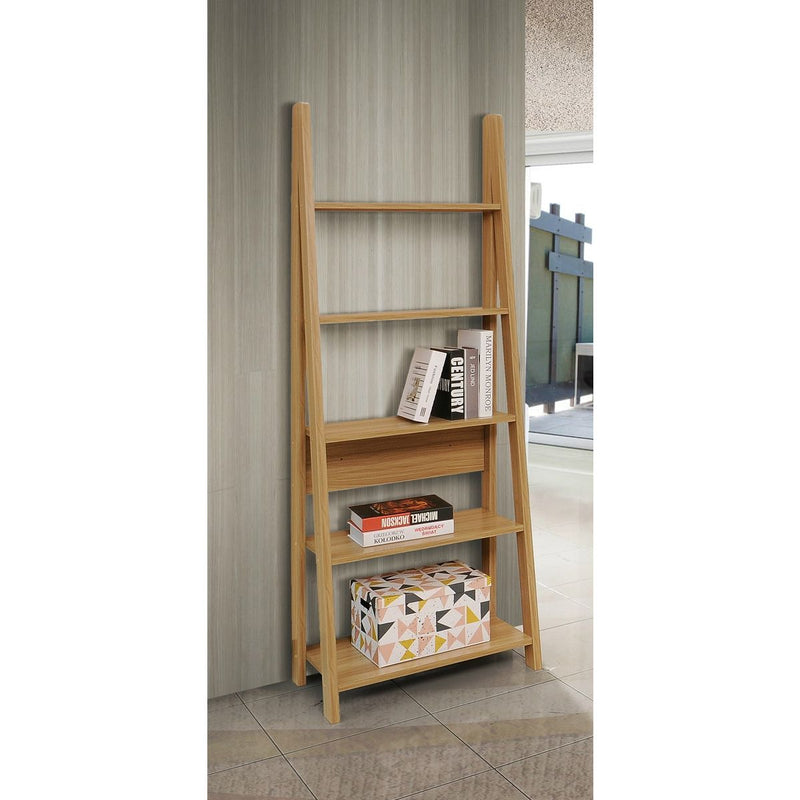 Zinsom Contemporary Design Ladder Bookcase 5 Tier Oak