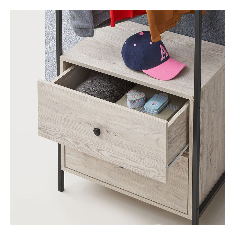 2 Tier Open Wardrobe & 2 Drawers, Coat & Garment Rack Hanging Rail Cloth Rack, Dryer Freestanding Wardrobe For Dressing Room, Bedroom