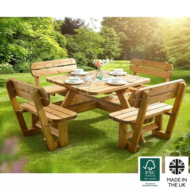 Anchor Fast 8 Seater Pine Wood Picnic Table