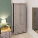 2 Door Wardrobe, Wooden Wardrobe with Drawer Bedroom Storage Furniture Large Cupboard Hanging Bar Clothes Rail Storage