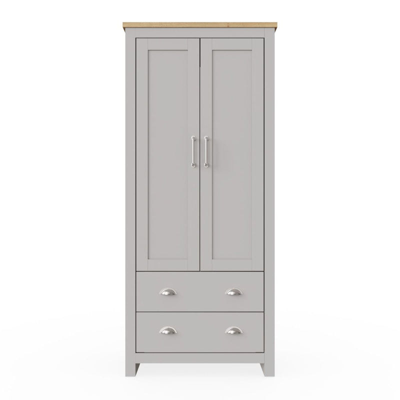 2 Door Wardrobe, Wooden Wardrobe with Drawer Bedroom Storage Furniture Large Cupboard Hanging Bar Clothes Rail Storage