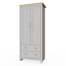 2 Door Wardrobe, Wooden Wardrobe with Drawer Bedroom Storage Furniture Large Cupboard Hanging Bar Clothes Rail Storage