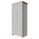 2 Door Wardrobe, Wooden Wardrobe with Drawer Bedroom Storage Furniture Large Cupboard Hanging Bar Clothes Rail Storage