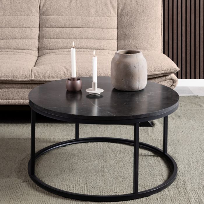 Marble Top Round Coffee Tables l 80cm Sintered Stone High Gloss Tabletop