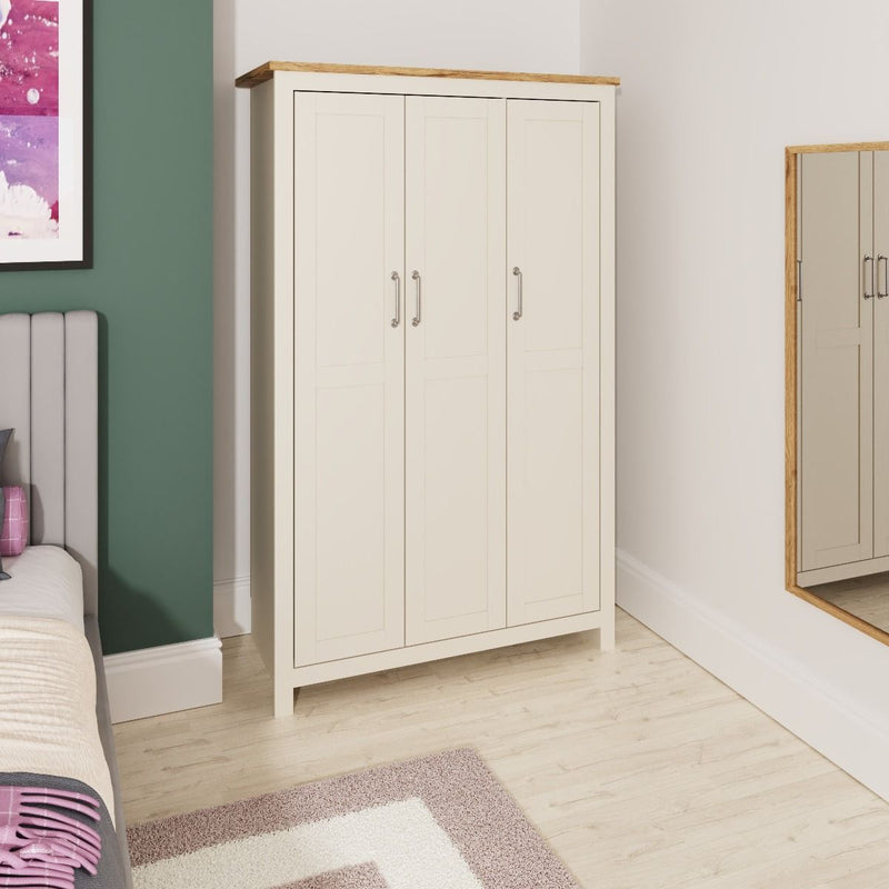 3 Door Wardrobe 181cm, Wooden Wardrobe with Drawer Bedroom Storage Furniture Large Cupboard Hanging Bar Clothes Rail Storage