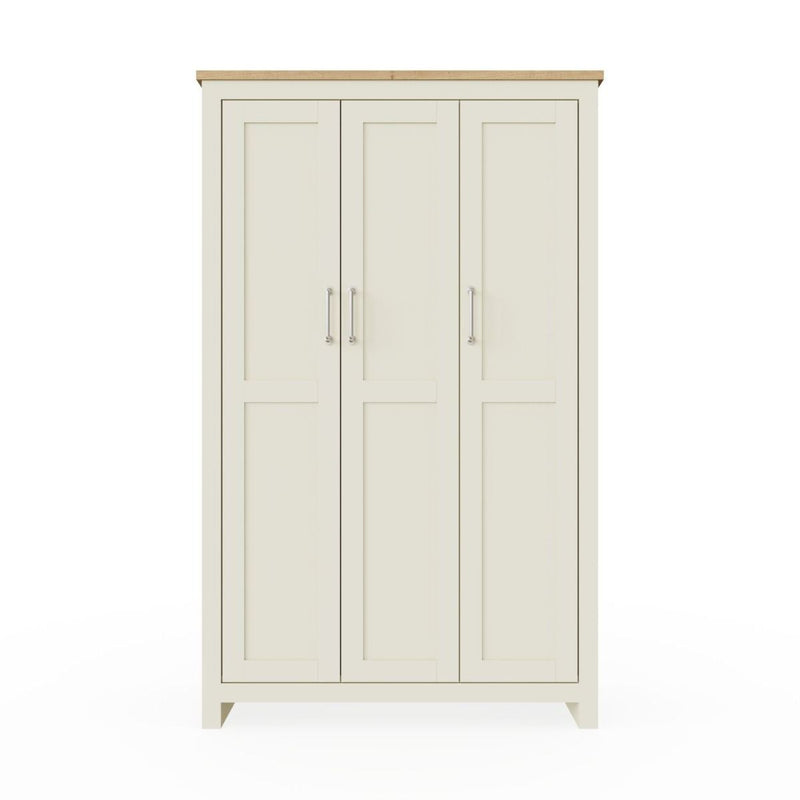 3 Door Wardrobe 181cm, Wooden Wardrobe with Drawer Bedroom Storage Furniture Large Cupboard Hanging Bar Clothes Rail Storage