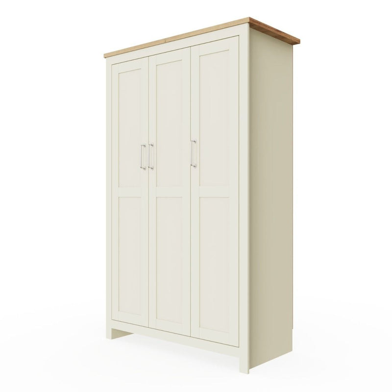 3 Door Wardrobe 181cm, Wooden Wardrobe with Drawer Bedroom Storage Furniture Large Cupboard Hanging Bar Clothes Rail Storage