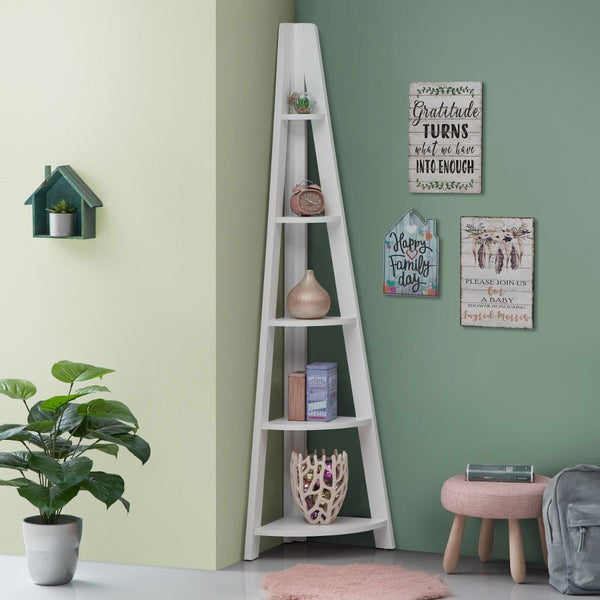 Zinsom 5 Tier Corner Ladder Bookcase Shelf White